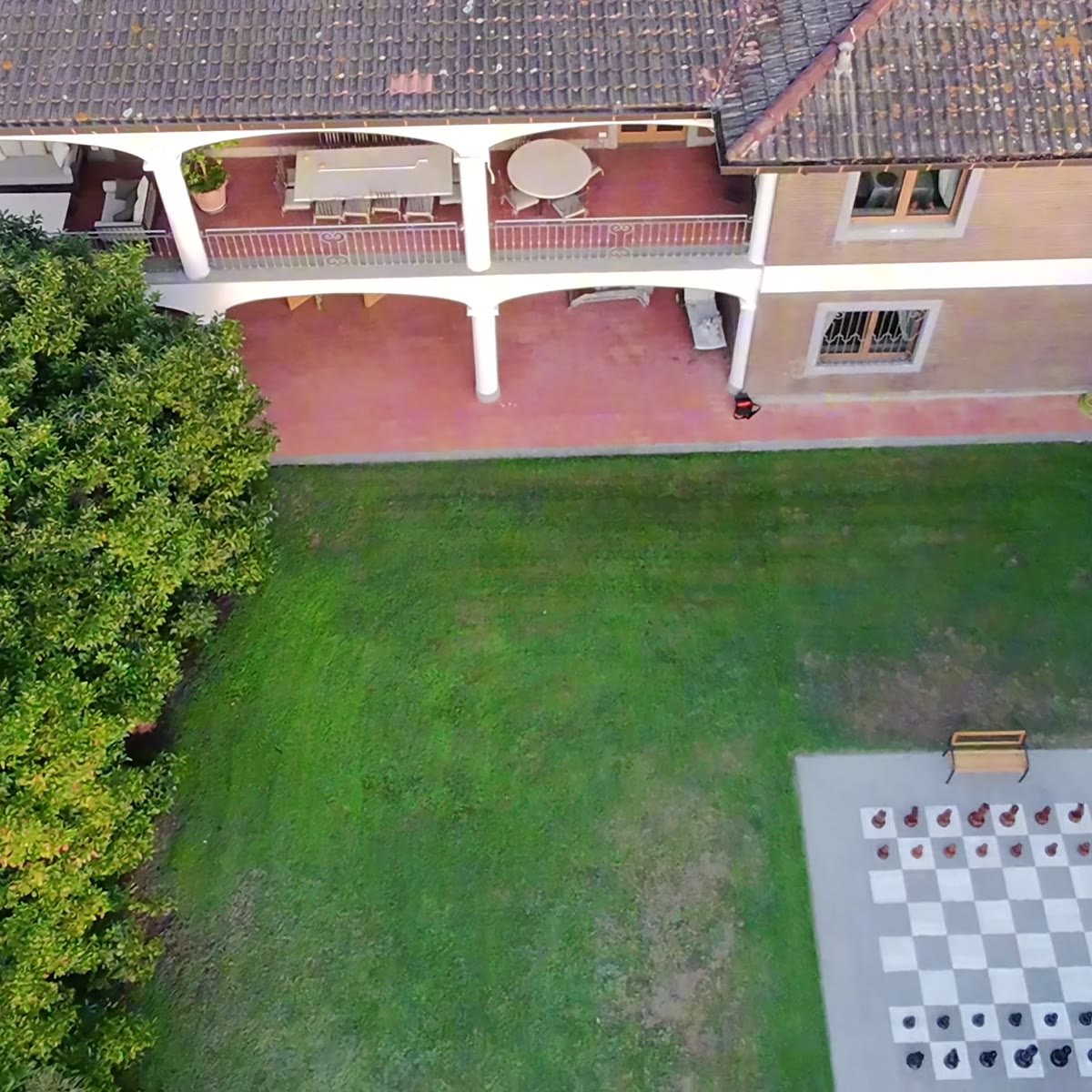 The outdoor chessboard from above